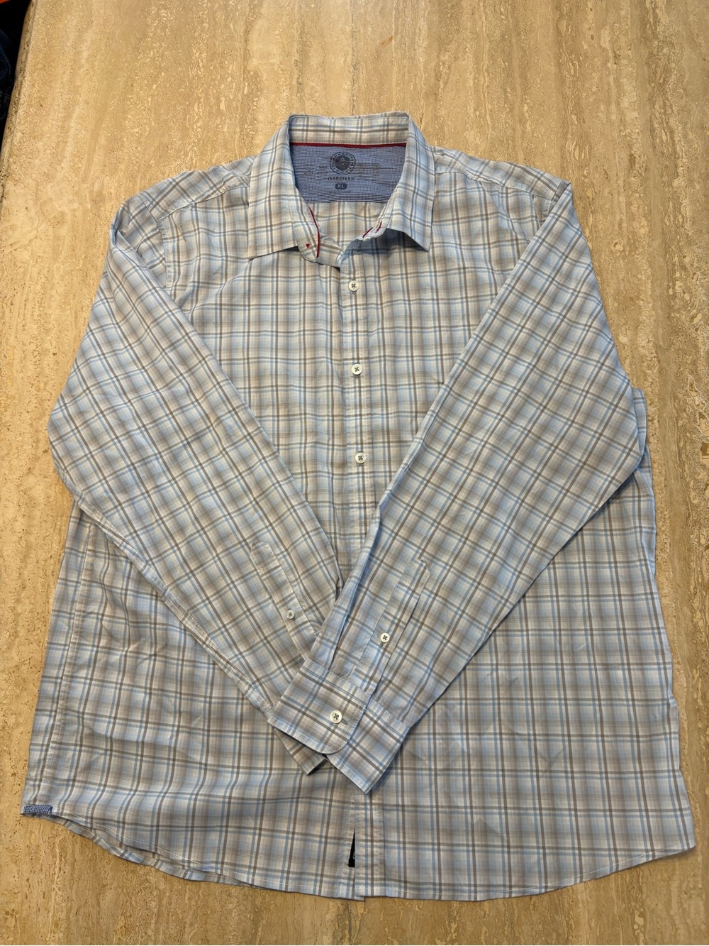 Flag & Anthem Madeflex Mens XL Plaid Button Down Shirt Long Sleeve Blue Grey